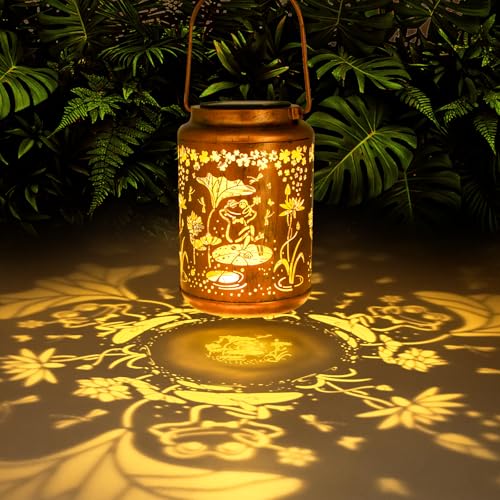 YISITEONE Frog Outdoor Solar Lanterns, Garden Waterproof Metal Hanging Decor Lights for Patio Yard Pathway Lawn Front Porch, Birthday Gardening Gifts for Women Mom Grandma - style: Frog