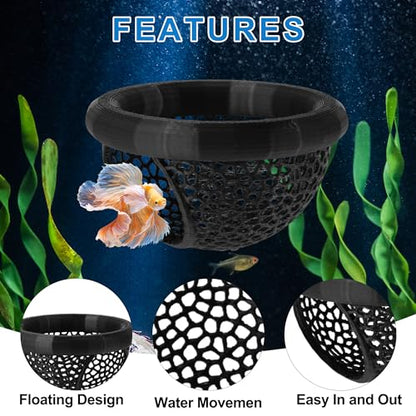 Floating Betta Cave & Hammock, Multi-Functional Hideout for Aquarium Black - color: Black