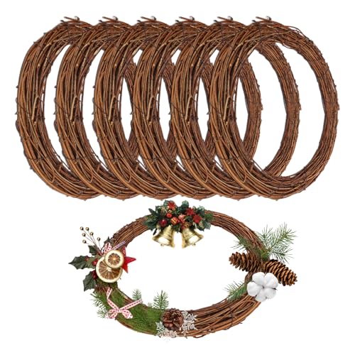 7 Pcs 10 Inch Natural Grapevine Wreath Set, Hand-Woven Vine Branch Wreaths for DIY Crafts, Christmas Decorations, Home & Event Styling - size: 7 Pcs 10 Inch Brown