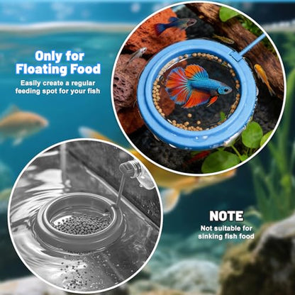 2PCS Fish Feeding Ring, EVA Aquarium Floating Plant Corral with Strong Suction Cup, 2 Sizes Fish Tank Accessories for Mini Betta Tank, Floating Plants Holder|Feeder|Corral(Round + Square)
