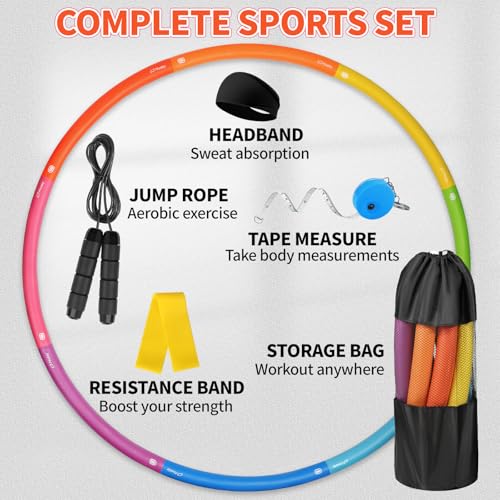 Phobby Weighted Exercise Hoop for Adults, Adjustable Fitness Hoop | 8 Detachable Hoop Sections with Jump Rope & Storage Bag, Home Gym Workout - style: Pro 2.8lb