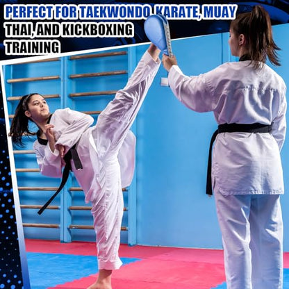Poen 4 Pcs Taekwondo Kick Pads Set with Focus Mitts and Double Kick Paddle, Martial Arts Training Equipment for Kids Adults, Karate Kickboxing Punching and Kicking Practice Gear - color: Blue