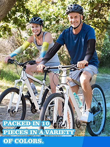 Tisancy 10 Pairs Sun Protection UV Arm Sleeves Cooling Anti Slip Compression Sleeves Sports Polyester Cycling Covers - size: Large, style: Fresh Style