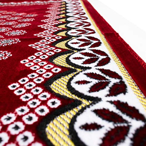 Modefa Turkish Islamic Prayer Rug - Thin & Lightweight Velvet Praying Carpet - Soft Muslim Praying Mat Janamaz - Ramadan or Eid Gift for Men & Women - with Car Hanger - Vined Arch (Daisy Red) - color: Daisy Red