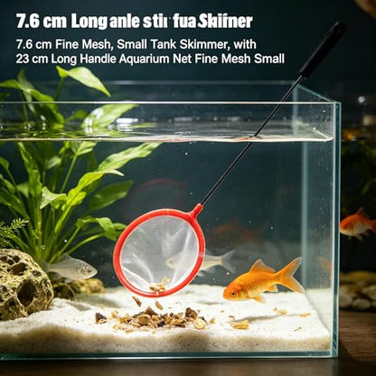 Aquarium Fish Net, 7.6 cm Fine Mesh, Small Tank Skimmer, with 23 cm Long Handle Aquarium Net Fine Mesh Small