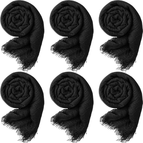 Geyoga 6 Pcs Women Cotton Scarf Crinkle Hijab Wrap - color: Black