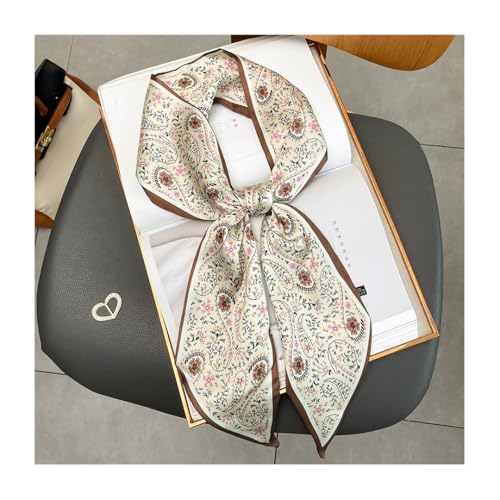 Silk Feeling Head Scarf Fashion Satin Hair Scarf Square Long Scarves for Women Gifts - color: 02 Coffee Drop Shaped 5.12 X 59 Inch