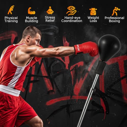 Goplus Punching Bag with Stand, 54.5"-62" Height Adjustable Speed Boxing Equipment with Gloves, Fillable Weighted Base, Fitness Reflex Bag for Teens Youth Adults Home Gym Workout MMA Training - color: Black