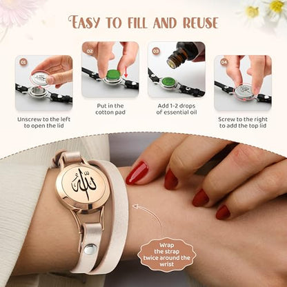 SHAHADA & Allah Bracelet AromatherapyOil Arabic Jewelry for Women–Perfect Ramadan & Islamic Gifts with Allah Pendant - color: ALLAHRoseGold