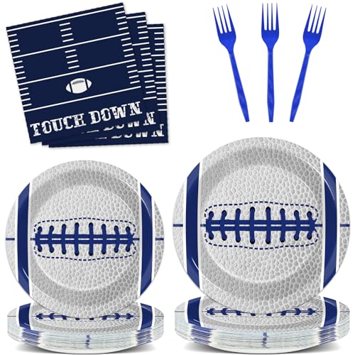 Qyeahkj 25 Guests Cowboys Football Party Plates and Napkins Supplies American Football Team Platters Tableware Set Touch Down Blue & White Decor Favors for Football Fans Boy Sports Team Theme Party - style: Cowboys Football