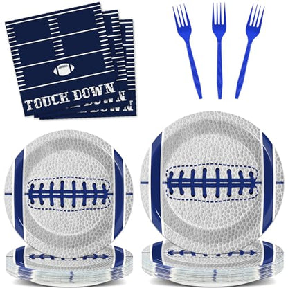 Qyeahkj 25 Guests Cowboys Football Party Plates and Napkins Supplies American Football Team Platters Tableware Set Touch Down Blue & White Decor Favors for Football Fans Boy Sports Team Theme Party - style: Cowboys Football