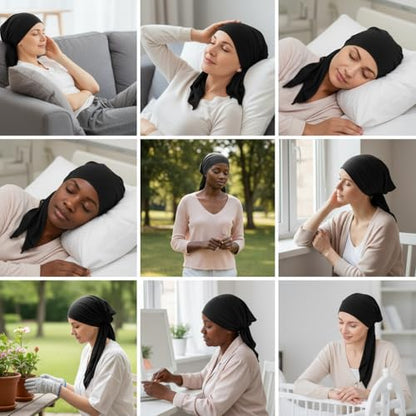 3 Packed Women's Pre Tied Head Scarves Slip On Chemo Beanies Hair Cover Headwrap Caps - color: A3-solid-3packed