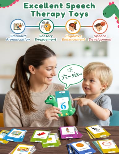 Chinese and English Talking Flash Cards for Kids, 510 Sight Words Bilingual Learning Toys for Toddlers, Chinese Alphabet Flashcards Pocket Speech Therapy Toys, Dinosaur Shaped - size: 510-Chinese&English