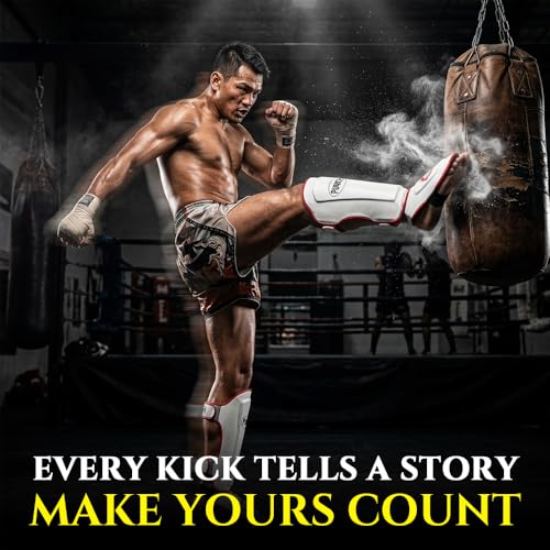 Punch Sports Martial Arts Shin Guards with Instep Protection – Lightweight Artificial Leather Shin & Leg Protector with Double Straps, Foam Padding for MMA, Kickboxing & Muay Thai - size: Medium