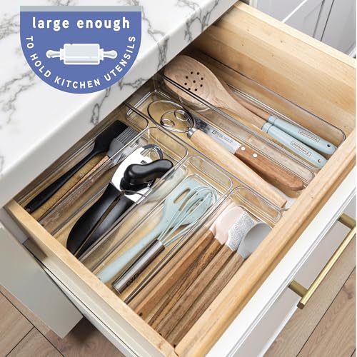 primebox Six Pcs. Plastic Clear Drawer Organizers. Stackable Storage Trays for Kitchen Utensils and Silverware. 2 Sizes. Stackable - size: Assorted Sizes