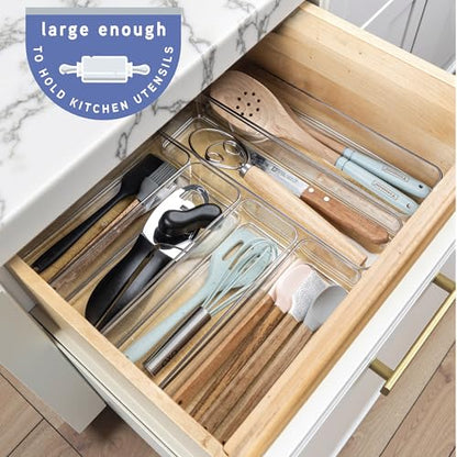 primebox Six Pcs. Plastic Clear Drawer Organizers. Stackable Storage Trays for Kitchen Utensils and Silverware. 2 Sizes. Stackable - size: Assorted Sizes