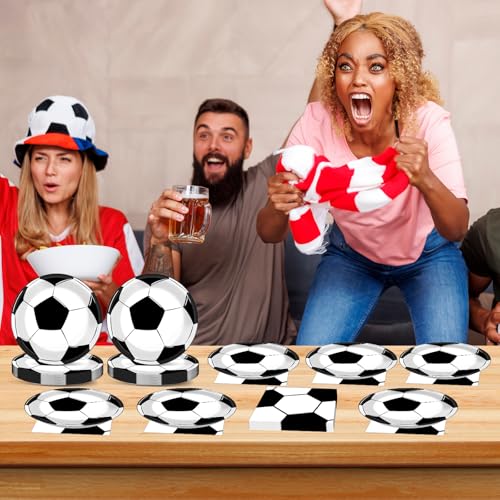 48Pcs Soccer Paper Plates and Napkins Sports Theme Party Decorations Sport Birthday Party Supplies Sports Theme Disposable Dinnerware Tableware for Soccer Fans Boys Girls Baby Shower Serves 24 - style: Soccer