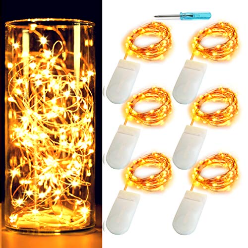 6 Pack Fairy Lights Battery Operated No Remote LED Starry String Lights 30 Micro Starry LEDs on 10ft Copper Wire Light for DIY Wedding Centerpiece Table Decorations (Amber) - color: Amber, size: 10ft
