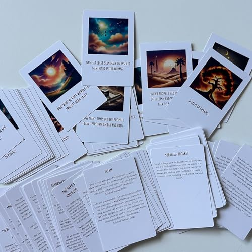 Deen Supplies Islamic Trivia Cards 100 Engaging Questions & Answers with Quranic and Hadith References | Perfect for Learning, Family Game Nights, and Islamic Gifts | All Ages, Minimalist Style