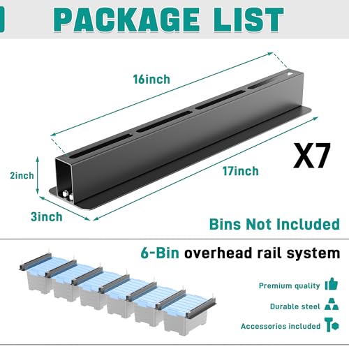 EVERHANGER Ceiling Storage Rack, Heavy Duty Overhead Storage Rack for Garage, Adjustable Ceiling Bin Storage System, 7 Sets for 6 Bins, 16 Inch - style: For 6 Bins