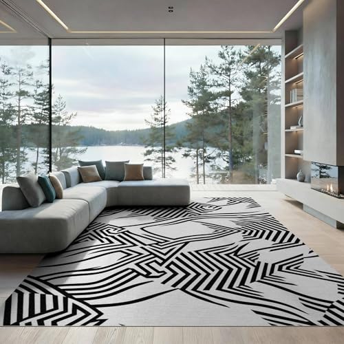 8'x10' Washable Flatwoven Rug, Black Abstract Fish Stain Resistant Extra Large Carpet for Dining Room, Large Office, Lounge, Non-Slip Chair-Friendly Mat | Ref:1885294 - color: Black/Pattern 1, size: 8' x 10' (Rectangular)