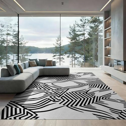 8'x10' Washable Flatwoven Rug, Black Abstract Fish Stain Resistant Extra Large Carpet for Dining Room, Large Office, Lounge, Non-Slip Chair-Friendly Mat | Ref:1885294 - color: Black/Pattern 1, size: 8' x 10' (Rectangular)