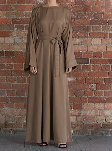 Casual Muslim Women's Long Dress Women Dubai Dress Kaftan Abayas Tie Front Islamic Abaya - color: Coffee, size: X-Large