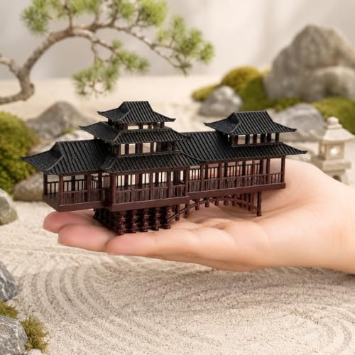 LOGOFUN Mini Chinese Pavilion Ornament Arched Bridge Bonsai Decor - 13.5CM | Ancient Pavilion And Bridge Model Adds Architectural Detail To Bonsai, Sand Tables, Garden Scenes, And Micro Landscapes