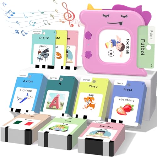 AHJ Spanish Talking Flash Cards Bilingual for Toddlers Age 1 2 3, 420 Words - color: Pink