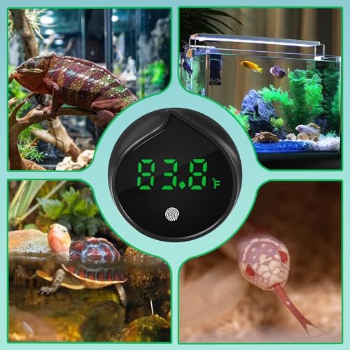 Removable Aquarium Water Thermometer Gauge with Touch Screen Digital Fish Tank Thermometer LED Display ±1℉/0.5℃, Fish Tank Accessories for Betta, Axolotl, Shrimp, Turtle, Reptile and Aquatic (Black)