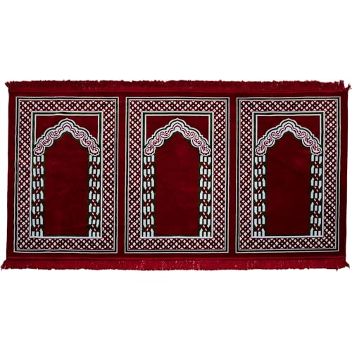 Modefa Muslim Prayer Rug Wide Multi Person Velvet Floral Carpet (Red) - color: Red