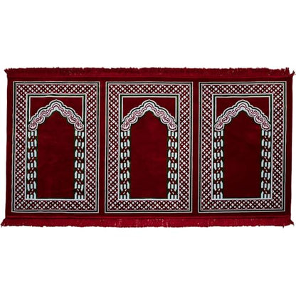 Modefa Muslim Prayer Rug Wide Multi Person Velvet Floral Carpet (Red) - color: Red