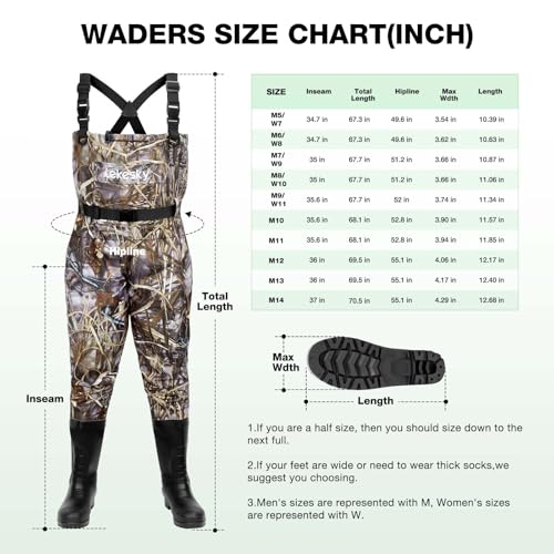 Lekesky Fly Fishing Chest Waders with Boots for Men Women, US Sizes 5–14,2-Ply Nylon/Pvc Waterproof Waders - color: Camo, size: M8/W10