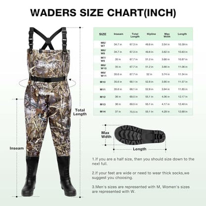Lekesky Fly Fishing Chest Waders with Boots for Men Women, US Sizes 5–14,2-Ply Nylon/Pvc Waterproof Waders - color: Camo, size: M8/W10