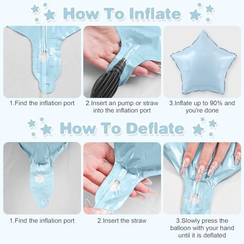 Blue White Star Foil Balloons,12Pcs 18Inch Star Shaped Balloons - color: Baby Blue White