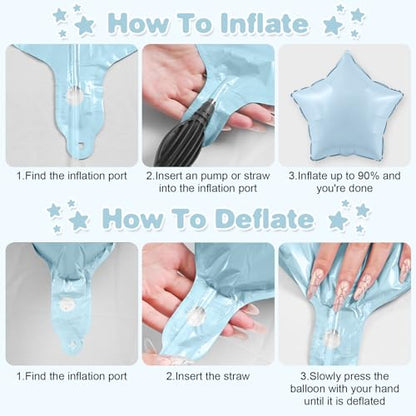 Blue White Star Foil Balloons,12Pcs 18Inch Star Shaped Balloons - color: Baby Blue White