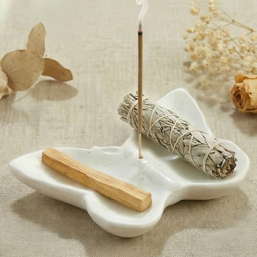 Butterfly Incense Holder for Sticks, Handmade Ceramic Incense Burner, Sage Stick Burner and Palo Santo Holder for Zen Yoga Spa Meditation Home Decor, Butterfly Spiritual Gifts for Women Mom - color: Black White