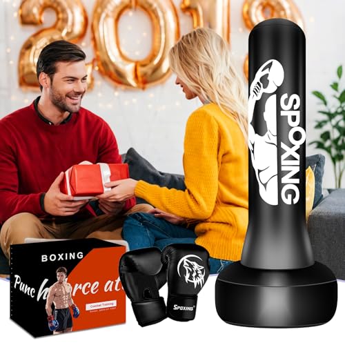 Freestanding Punching Bag with Gloves, 70'' Superior Boxing Bag with Stand for Adults & Teens, No Drill Kickboxing Bags for Men Women Beginners Training MMA, Muay Thai, Karate & Home Fitness - style: Fight Men Pattern