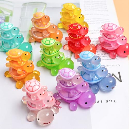 100 Pcs Mini Resin Turtles Luminous Tiny Sea Turtle Figures | Glow in the Dark Resin Animals, Small Plastic Ocean Animal, Garden Mini Turtle Figurines , Miniature Landscapes (10 Colors) - size: Mini