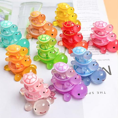 100 Pcs Mini Resin Turtles Luminous Tiny Sea Turtle Figures | Glow in the Dark Resin Animals, Small Plastic Ocean Animal, Garden Mini Turtle Figurines , Miniature Landscapes (10 Colors) - size: Mini