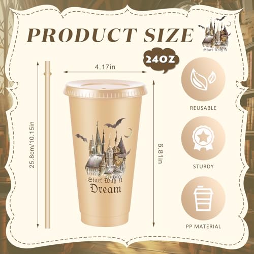 Chuangdi 12 Pcs Magical Wizard Party Cups Birthday Party Favors 24 oz Plastic Reusable Tumblers with Lids and Straws for Magical Wizard Birthday Supplies - style: Magical World