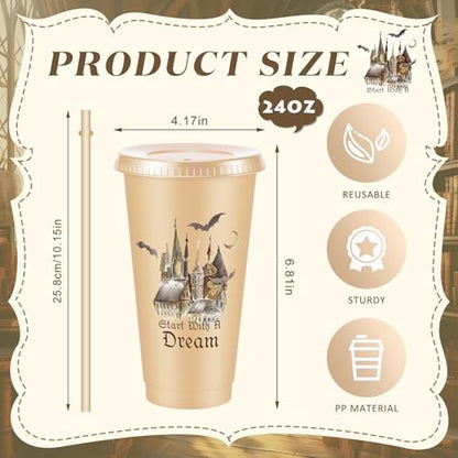 Chuangdi 12 Pcs Magical Wizard Party Cups Birthday Party Favors 24 oz Plastic Reusable Tumblers with Lids and Straws for Magical Wizard Birthday Supplies - style: Magical World