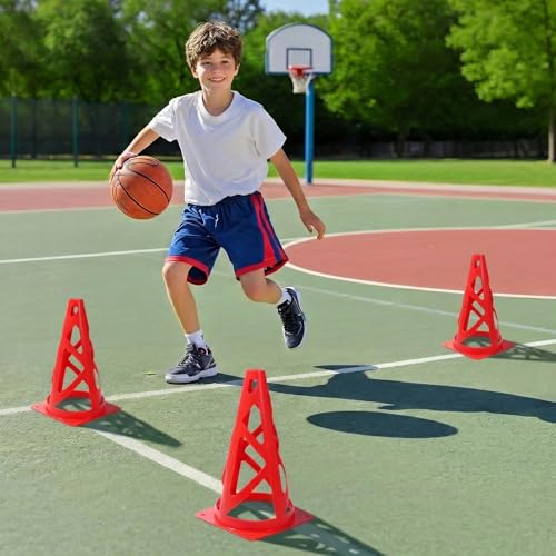 24 Pack Soccer Cones, 9 Inch Agility Cones for Soccer, Football, Basketball, Cones for Sports Training, Speed & Agility Drills, Field Marking Equipment - color: red