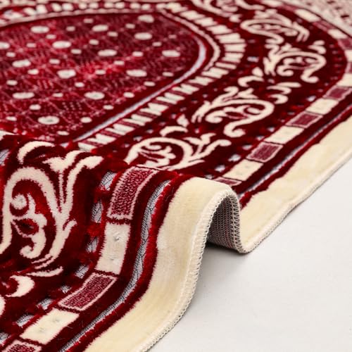 Velvet Muslim Prayer Rug Set with 99 Beads - Red - color: Red