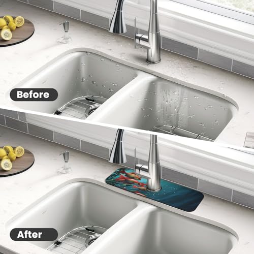 Faucet Mat for Kitchen Sink, Absorben Diatomite Fast Drying Mat Fish aquarium Faucet Suction Pad,15" x 5.5" Sink Water Splash Guard Behind Faucet Drip Catcher for Bathroom