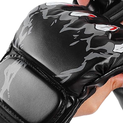 MMA Gloves Grappling Sparring, Half Finger Boxing Fight Gloves, Open Palm Martial Arts Mitts Men Women Boxing Gloves for Sanda Sparring Punching Bag Training - color: Black