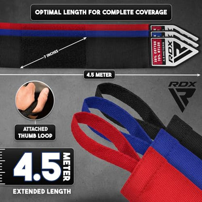 RDX Boxing Hand Wraps, Pack of 3 Pairs Bundle, 4.5 Meter Elasticated Inner Gloves, Muay Thai MMA Kickboxing Punching Martial Arts Strength Training Workout Combat Sports Home Gym Fitness Accessories
