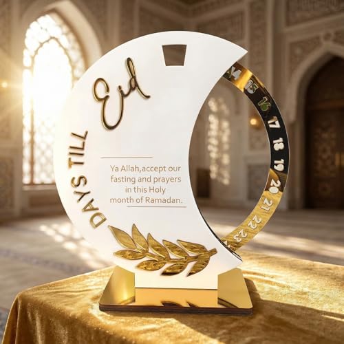 Ramadan Countdown Calendar - Elegant Acrylic Circle with 30 Day Flips, Eid Mubarak Home Table Decor, Islamic Festival Gift & Celebration Reminder for Family (Countdown Calendar-White) - color: Countdown Calendar - White