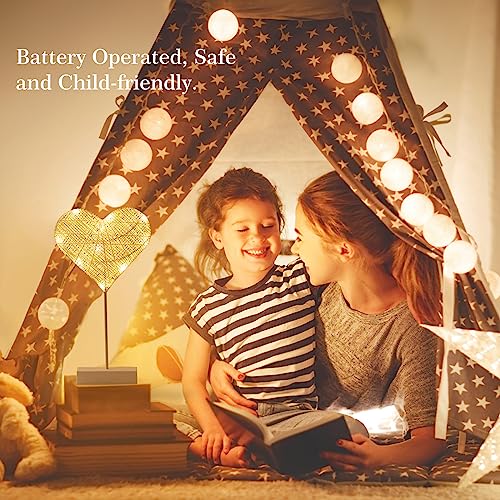 Lewondr Heart Decorative Table Lamp, Valentines Day LED Light Winding Cotton Thread Night Lamp for Bedroom, Battery Powered Desk Lamp for Galentine's Day Romantic Gifts for Women Home Decorations - style: Heart
