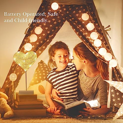 Lewondr Heart Decorative Table Lamp, Valentines Day LED Light Winding Cotton Thread Night Lamp for Bedroom, Battery Powered Desk Lamp for Galentine's Day Romantic Gifts for Women Home Decorations - style: Heart